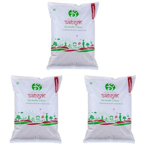 Image of S Siddhagiri's SATVYK THE HEALTH re STORE Khapli Wheat Flour (Set of 3-3kg) - Stoneground | Easy to Digest | Fiber Rich | Khapli Atta (Pack of 3)