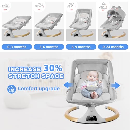 Baby Swings for Infants to Toddler,Baby Swing Newborn 3 in 1 Baby Rocker for Infants with Bluetooth,Remote Control,Removable Dinner Plate,4 Gear Sway Time,Heavy Duty Base Infant Swing for 0-24 Month