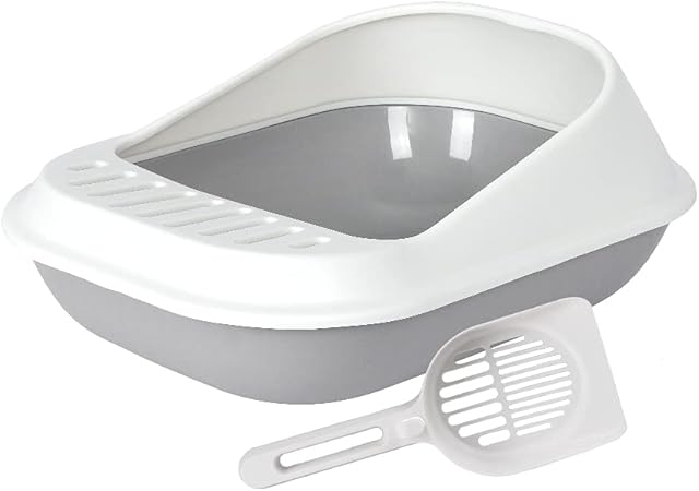 AllPetSolutions Cat Plastic Shell Litter Tray Toilet With Scoop Kitten Easy Cleaning Litter Tray | 53 x 39 x 22cm (Grey)