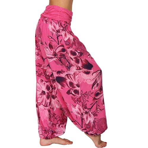Pantalon décontracté confortable et durable à imprimé intégral rose avec jambes amples 3XL - 3