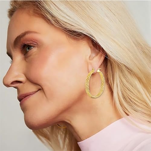 14K Gold Hoop Earrings for Women Thick Twisted Gold Hoops Earrings Fine Weave Design 14K Gold Earring Womens Jewelry 35MM - Image 3