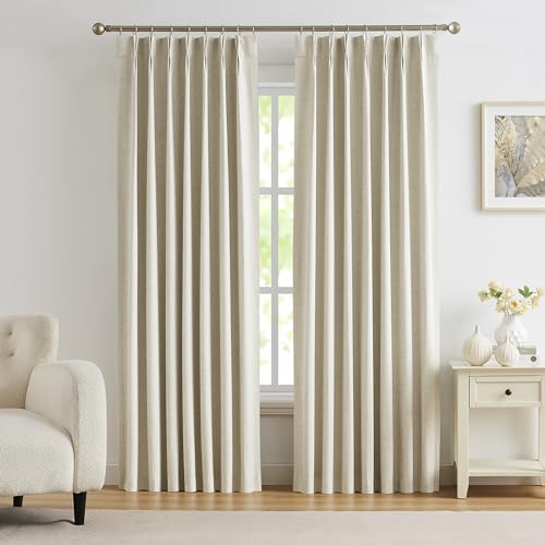 Kayne Studio Blended Linen Pinch Pleat Blackout Curtains 84 inch Long for Living Room...