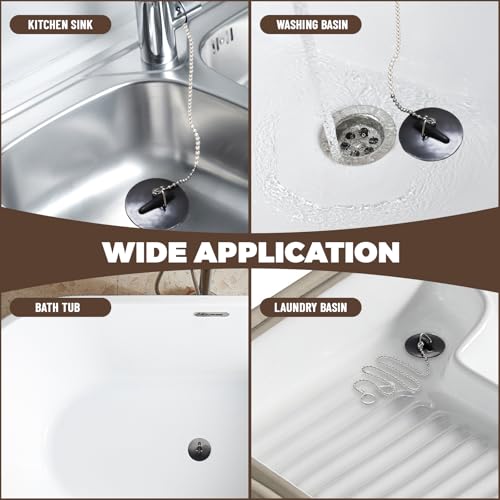 Miniatura 7 de 2 Piezas Tapones De Desagüe Tapones De Fregadero Con 40cm Cadena Tapón Para Bañera Tapón Para Lavabo Tapón De Goma Para Lavabos,Bañeras Y Fregaderos De Cocina Negro Ø40-45mm