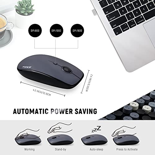 Image of FOPETT Wireless Keyboard and Mouse Combo, 104 Keys Full-Sized 2.4 GHz Round Keycap Colorful Keyboards, USB Receiver Plug and Play, for Windows, Mac, PC, Laptop, Desktop (Grey)