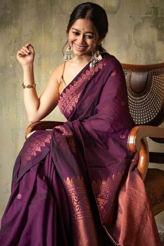 Image of SGF11 Women's Kanjivaram Soft Cotton Linen Silk Saree With Blouse Piece