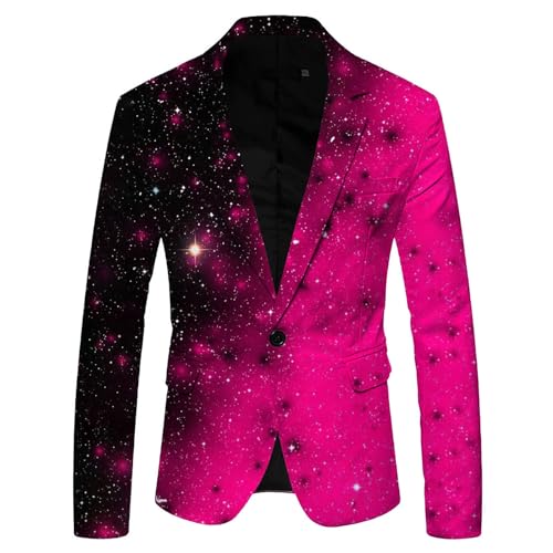 Chaqueta de traje para hombre genérica impermeable con lentejuelas 3D para hombre, bolsillo impreso, abotonado, chaqueta de traje, estilo dos chaqueta sudoración para hombre, rosa fuerte, M