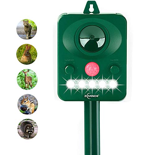 ZOVENCHI Ultrasonic Animal Pest Repeller, Outdoor Solar Powered Pest and Animal Repeller, Waterproof Deterrent Scarer - Motion Sensor, Repels Cat, Dog, Rabbits, Fox, Raccoons, Skunk, Rats