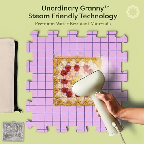Image of Unordinary Granny Crochet Blocking Board Set - 9 Extra Thick Interlocking Mats with Grid, 150 T-Pins, Felt Storage Bag and Cotton Pouch (Blush Pink)