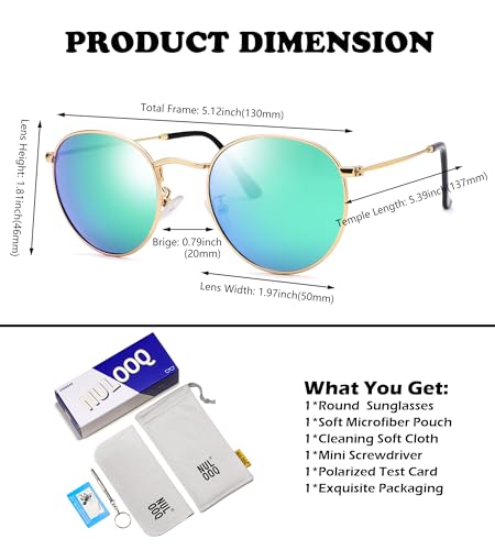 NULOOQ Round Polarized Sunglasses for Women – Classic Retro Small Metal Frame Sun Glasses UV Protection4
