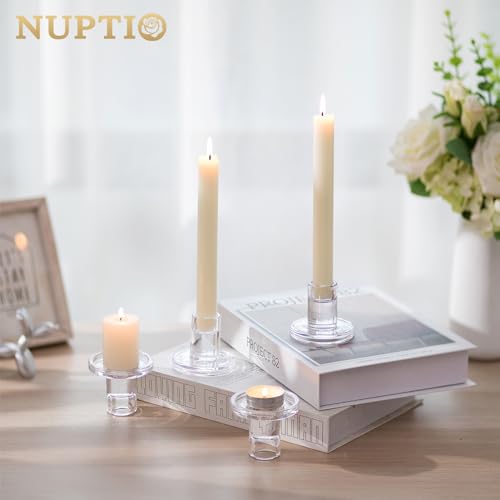 Nuptio Glass Taper Candle Holders: 2 Pcs Clear Small Candlestick Tapered Holder For Candles Sticks Modern Short Tapers Candleholders For Wedding Christmas Thanksgiving Party Table Decor thumb #8