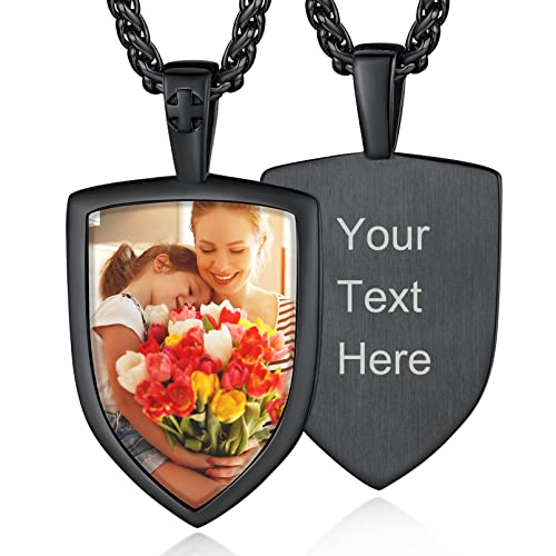Custom4U Picture Necklace Personalized Custom Dog Tag/Disc/Heart Pendant Picture Jewelry Engraved Memory Chain with Photo Name Customized Photo Gifts for Men Women (Gift Box) F-photo&text-bl