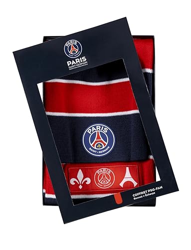 PSG Coffret Echarpe + Bonnet Collection Officielle Paris Saint Germain - Taille Unique Adulte et Grand ado