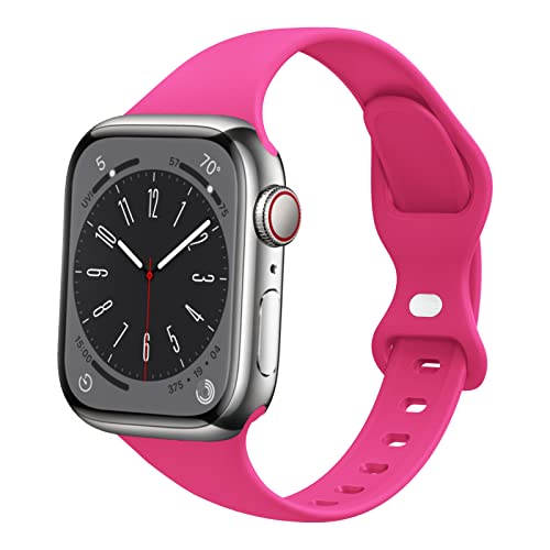 STG Sport Band Compatible with Apple Watch 38mm 40mm 41mm 42mm 44mm 45mm 49mm, Soft Silicone Slim Thin Narrow Replacement Strap Compatible for iWatch Ultra SE Series 8/7/6/5/4/3/2/1 (Hot Pink, 38mm/40mm/41mm)