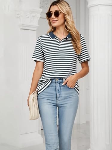 Image of Mack Jonney Women's Striped Cotton Rich Polo T Shirt | Collar Tshirts | Half Sleeves | Stripe-Regular Fit-MACK640589