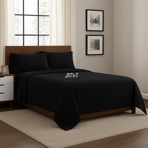 Image of BEVI - Home Premium Solid Plain Single Bedsheet with 1 Pillow Cover 300 TC Microfiber for Single Bed | Size (60 inch x 90 inch) Slate Black