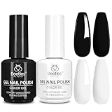 Kit de esmalte de uñas de gel Beetles, 2 piezas de 15 ml de esmalte de gel blanco y negro, esmalte de uñas de gel negro,...
