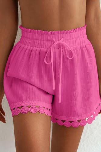 Image of Dokotoo Womens Shorts Summer Casual Loose Elastic Waist Drawstring Lace Boho Beach Cover Up Shorts