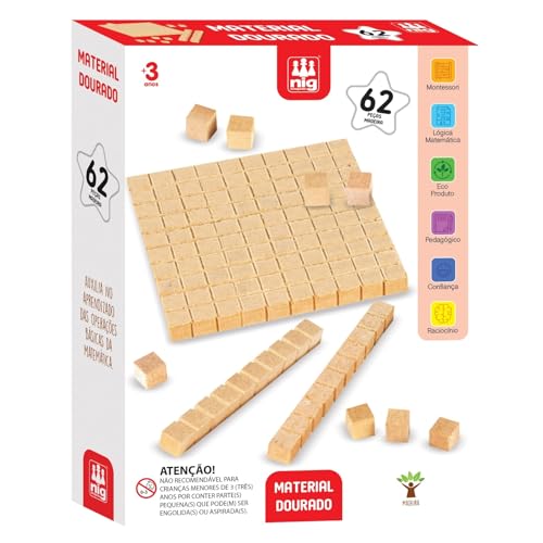 Material Dourado em Madeira 62 peças, Nig Brinquedos