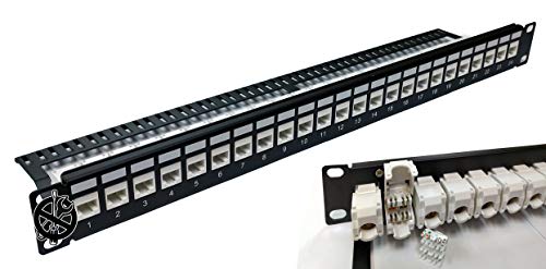 Electriduct 24-Port CAT6A Unshielded 1U Patch Panel 19-Inch Loaded w/Tool-Less Keystone Jacks Rackmount or Wallmount