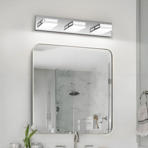 Image of LED Modern Bathroom Light Fixtures, 3-Light 24-Inch Chrome Vanity Lights for Bathroom Lighting Fixtures Over Mirror, 6000K Cool White 350 Rotatable Wall Lamp