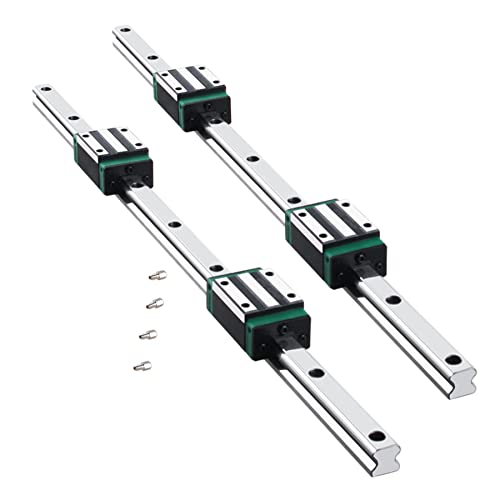 CHUANGNENG Linear Rail 2PCS HGR15 400mm Linear Guide Rail HGH15CA HGH15 Linear Slide Rail + 4PCS HGH15CA Carriage Slider Block CNC Kit for DIY CNC Routers Lathes Mills