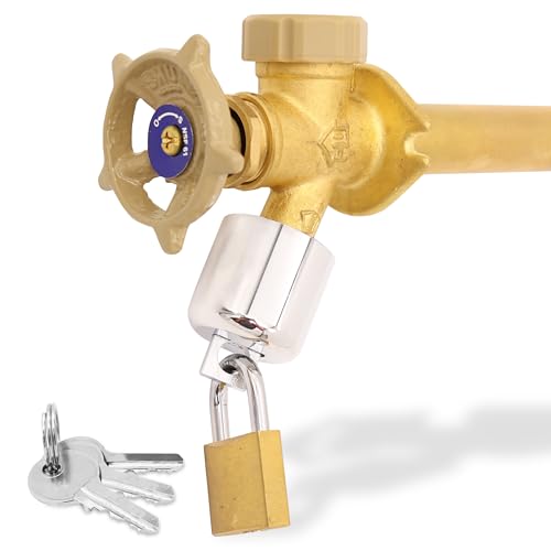 TRADESAFE Water Spigot Lock - Hose Bib Lock with Keyed Padlock, Fits 3/4-Inch Garden Hose Thread, Prevents Water Theft and Unauthorized Faucet Use, 3 Keys, Keyed Different