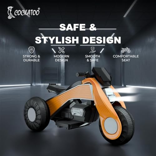 Image of Cockatoo 15E Cruise Rechargable Electric Bike for Kids with Music and LED Light, Kids Scooter Bike for 3+Yrs Boys&Girls Powered by 6V & 4.5 AH Battery for 4.5Hr-6Hr Ride with Foot Accelerator