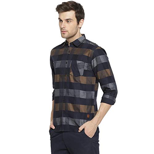 Image of CAHOOT Cotton Men Checkered Multicolour Button Up Collared Shirt for Casual Wear Crafted with Regular Sleeve Comfort Fit High Performance Everyday Large