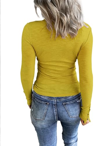 Image of KINLONSAIR Women Long Sleeve Henley Shirts Scoop Neck T-shirt Basic Tops | Lightweight Soft Ribbed Knit Tees, Casual Tunics,Slim Fit Button Up Top,Spring Outfits, Fall Winter Layering,Daily Wear