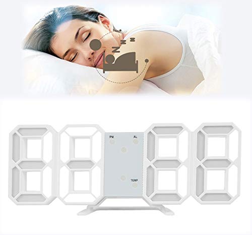 Sveglia Digitale LED 3D Con Allarme E Modalità Notturna – Orologio Da Parete/Scrivania, USB, Bianco