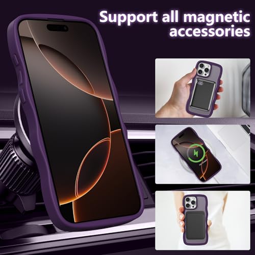 ZTOFERA for iPhone 16 Pro Phone Case Compatible with MagSafe, Curly Wave Frame & Matte Translucent Hard Back, Soft Silicone Bumper Shockproof Protective Magnetic Phone Cover-Dark Purple by ZTOFERA - Image 3
