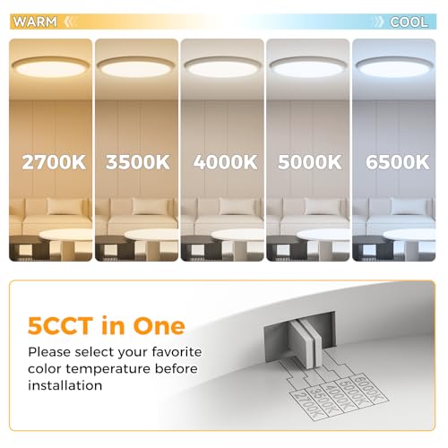 Aphyni 12 Pack 12inch LED Ceiling Light Flush Mount 24W 3200LM 5 Color Selectable 2700K-6500K Ultra Thin Round Bright Lights Fixtures for Kitchen Bedroom Bathroom Hallway Closet Laundry Office by Aphyni - Image 3
