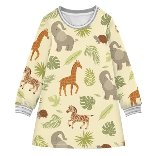 Elephant Zebra Girls Dresses Long Sleeve Sweatshirt Dress for Girls Winter Toddler Casual A Line Dresses Size 2-8T - Main Image