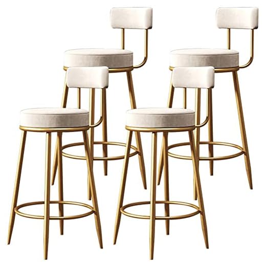 KWOKING Scandinavian Style Bar Stool Metal Legs Round Seat Counter Stool Modern Velvet Barstools Barstool with Back for Kitchen Island Bar White Set of 4 Short Stool(22" H)