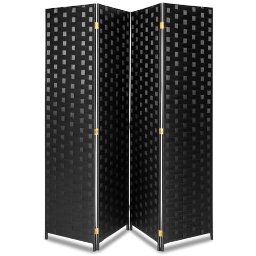 SereneLife 4-Panel Folding Room Divider, Woven Fiber Privacy Screen, Portable