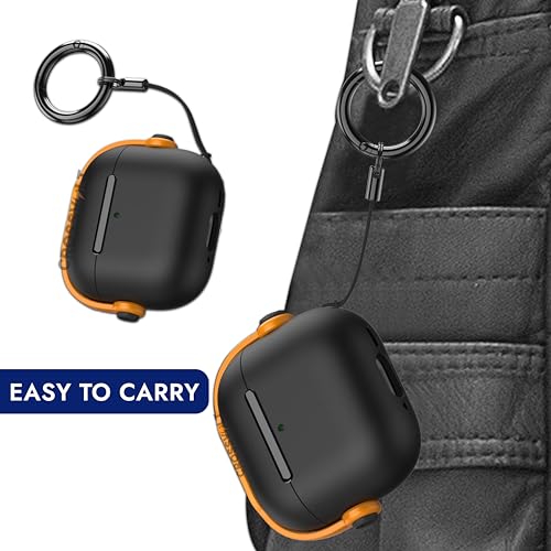 Image of Anti-Lost Lid Design Case Cover and Full Protection Compatible with Airpods 4 and AirPods 4 with Active Noise Cancellation(ANC) 2024 with Carabiner Yellow and Black