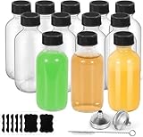 Wewymewo 12Pack 2oz Glass Bottles with Lids Funnels, Brush, Labels- Leakproof 60 ml Boston Round Containers for Ginger Shots, Juice & Vanilla Extract- Mini Travel Size