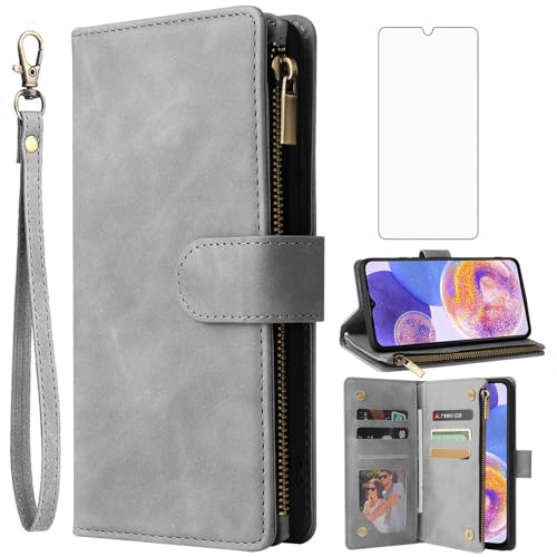 Asuwish Coque pour Samsung Galaxy A23 5G Portefeuille avec Verre Trempé et Porte Carte Chaine Cuir à Clapet Étui Housse Support Galaxie A 23 4G 23A G5 A235G...