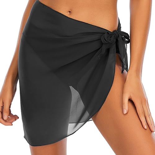 Medsuo Women Beach Sarong Semi-Sheer Chiffon Swimsuit Wrap Skirt Short Sarong Bikini Cover-up for Beachwear Swimwear