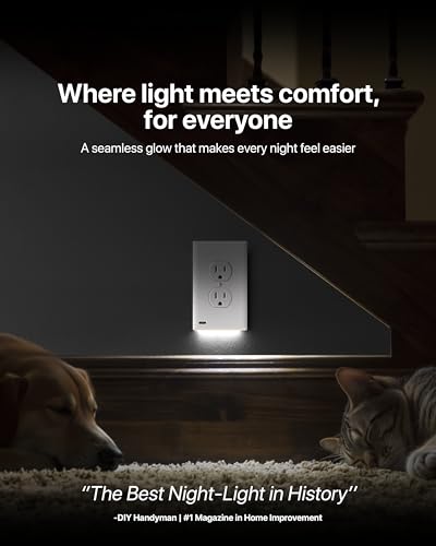 Image of SnapPower 2 Pack GuideLight [for Duplex Outlets] - Replaces Plug-in Night Light - Electrical Receptacle Wall Plate with LED Night Lights - Auto On /Off Sensor - (Duplex, Light Almond)