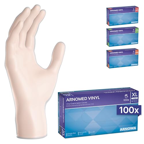 100x ARNOMED® Gants vinyle jetables taille XL, Gants chirurgie & laboratoire à usage unique,...