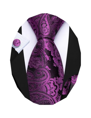 Image of Barry.Wang Men Ties Paisley Woven Silk Necktie Set with Pocket Suqare Cufflinks Formal