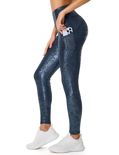 Image of THE GYM PEOPLE Thick High Waist Yoga Pants with Pockets, Tummy Control Workout Running Yoga Leggings for Women