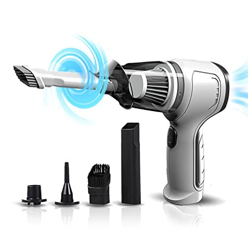 Niksakog Compressed Air Duster,Handheld Cordless Vacuum Cleaner,Mini Vacuum Keyboard Cleaner Three-in-one for car,Family,Computer or pet Hair Cleaning… (White)