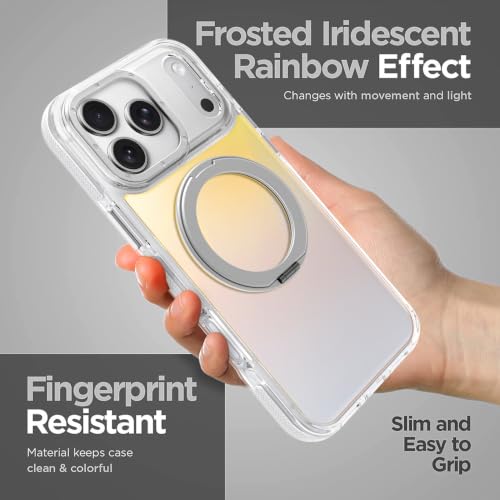 Image of Magnetic for iPhone 17 Pro Case with 360 Stand [Compatible with Magsafe] [Fluorescent Design] [1 Screen Protector] Slim Translucent Matte Case for iPhone 17 Pro 6.3 inch, White