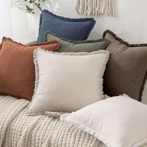 Image of MIULEE Boho Linen Decorative Fall Lumbar Throw Pillow Covers Coffee 12x20