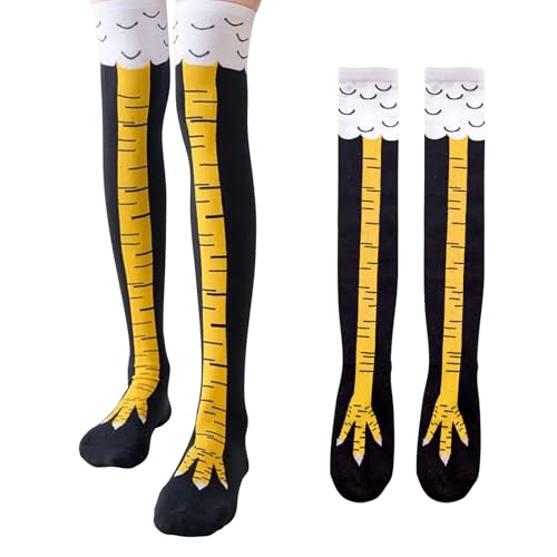 AINIUNIU 2 pares meias de pata de frango meias de frango para mulheres homens sock de perna de chicken, meias para pés de joelho, meias divertidas para adultos, Preto, 38