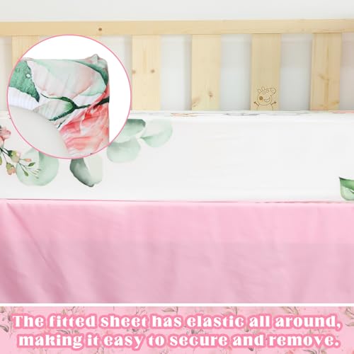 Image of Hahafelt 3 Pcs Baby Crib Bedding Set Safari Animals Dinosaurs Bear Woodland Animals Jungle Crib Set Includes Quilt, Fitted Sheet, Skirt for Baby Boy Girl(Pink,Safari)