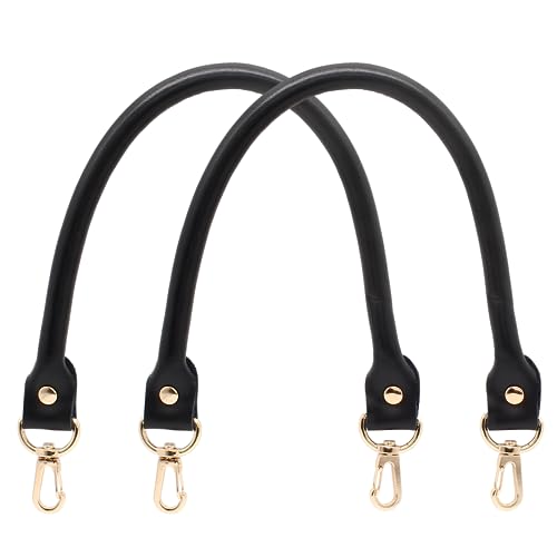 Piutouyar Black Genuine Leather Purses Straps, 40cm / 15.7 Inches Short Leather Strap, Purse Handle Replacement for Handbag, Shoulder Bag(2Pcs)