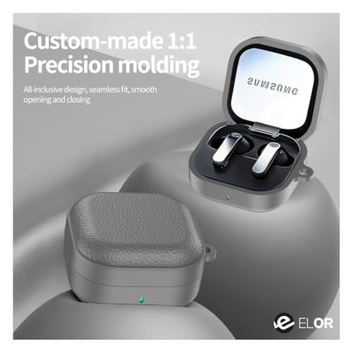 Image of ELOR Suede Leather Texture Case Cover Compatible with Samsung Galaxy Buds 4 | 4 Pro (Earbuds Not Included) (Grey)